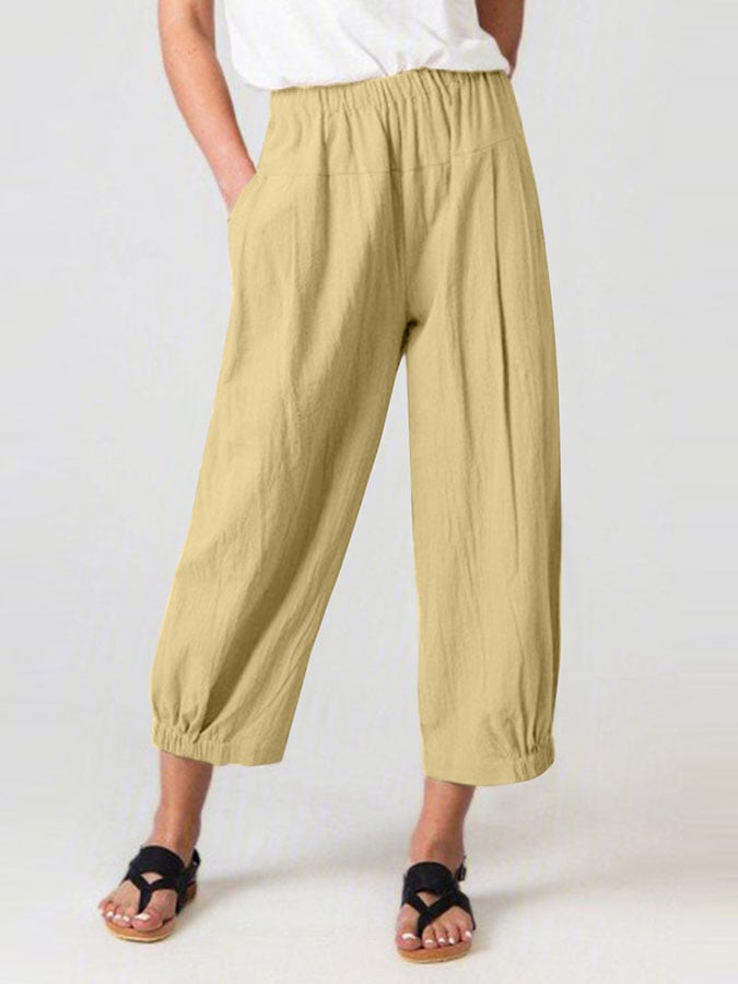 Women's Solid Color Pocket Cotton Linen Casual Pants
