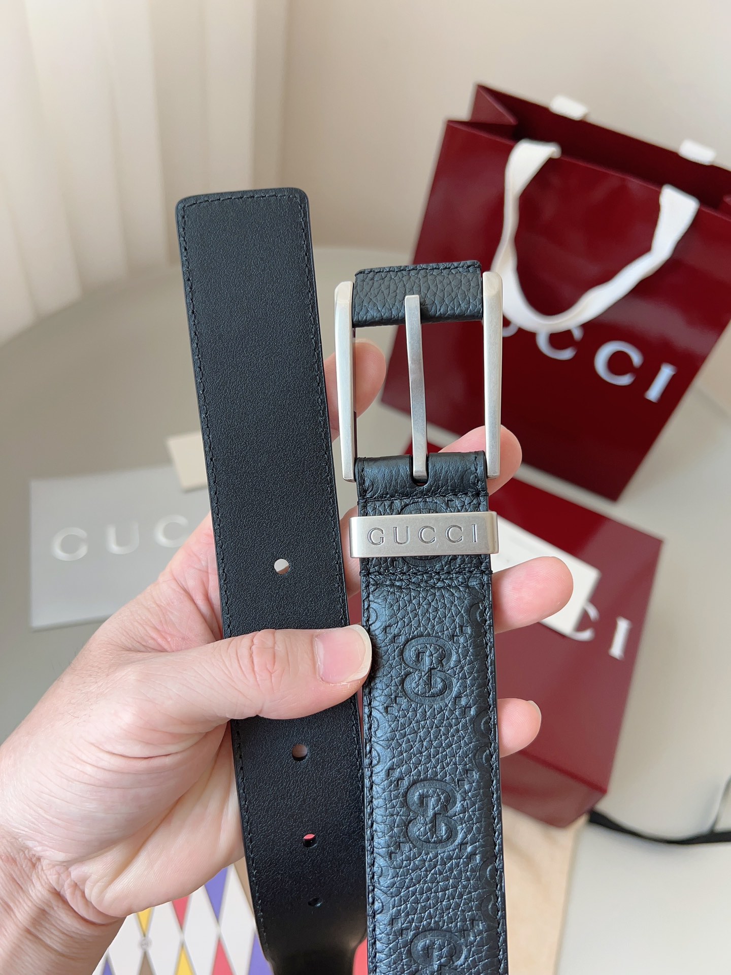 Gucci pin buckle printed leather belt 3.5cm wide