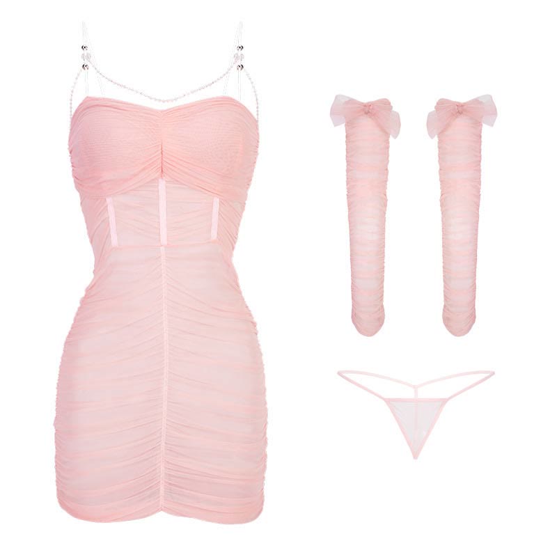 Sexy See-through With Breast Pads Lingerie Slip Dress