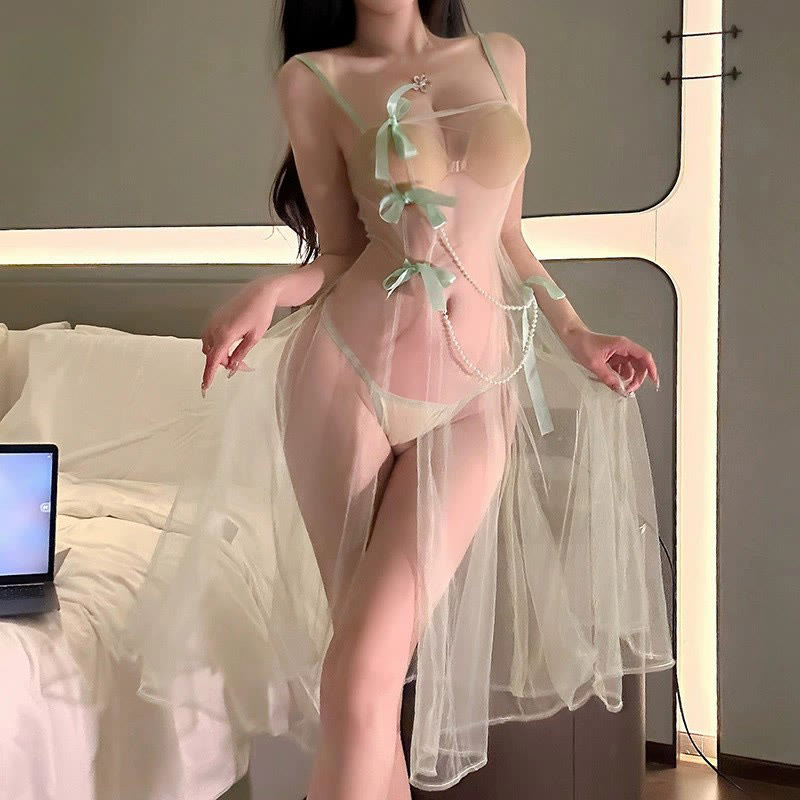 Bow See-through Chain Lingerie Dress