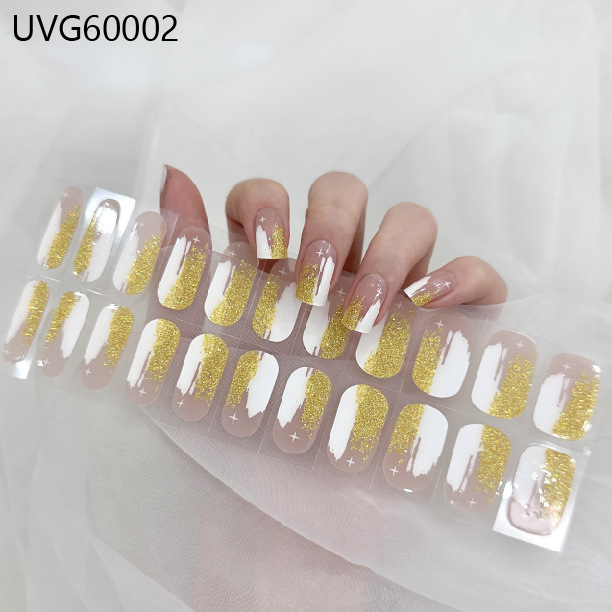 Semi Cured Gel Nail Strips, 22 pcs Nail Wraps, Glaze Gel Nail Stickers