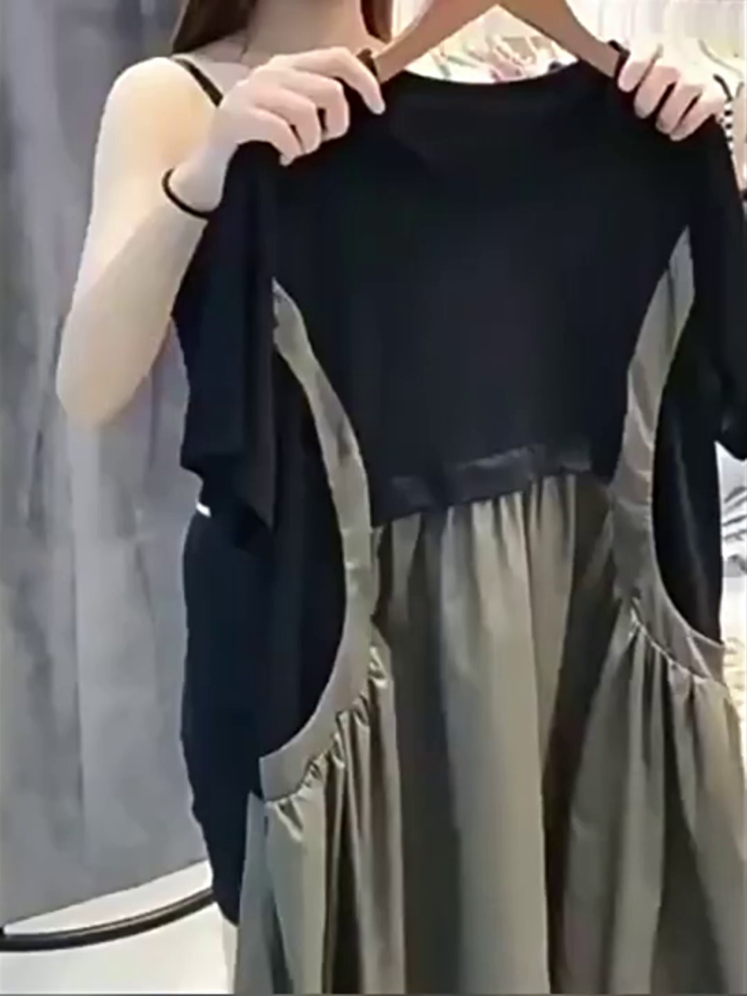 Waist-length a-line straps show thin dress