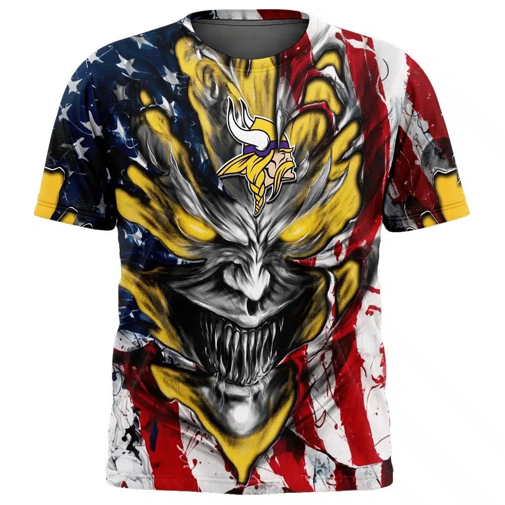 MINNESOTA VIKINGS DEMON FACE AMERICAN FLAG-3D UNISEX HOODIE