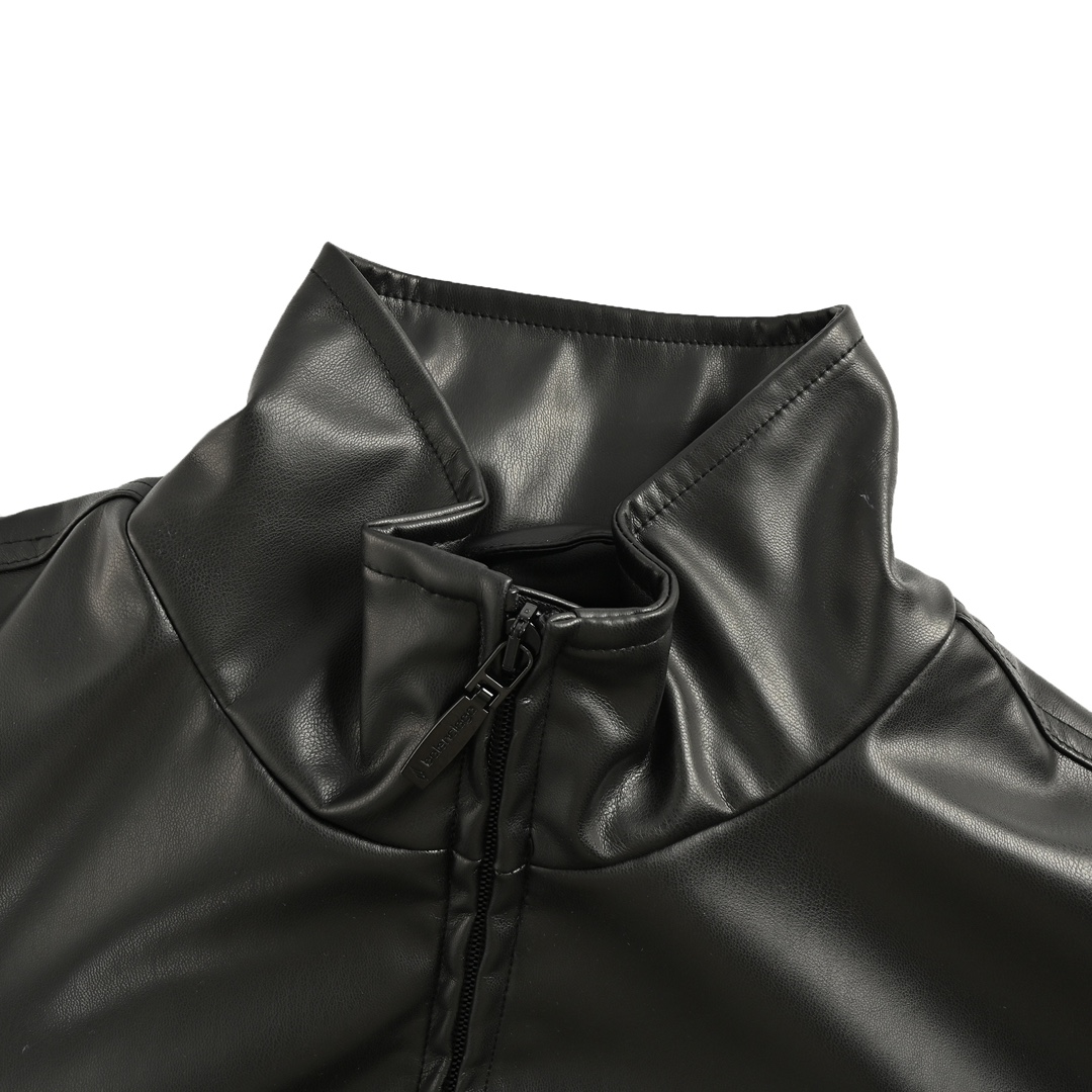 Balenciaga 24Fw embroidered leather stand collar jacket