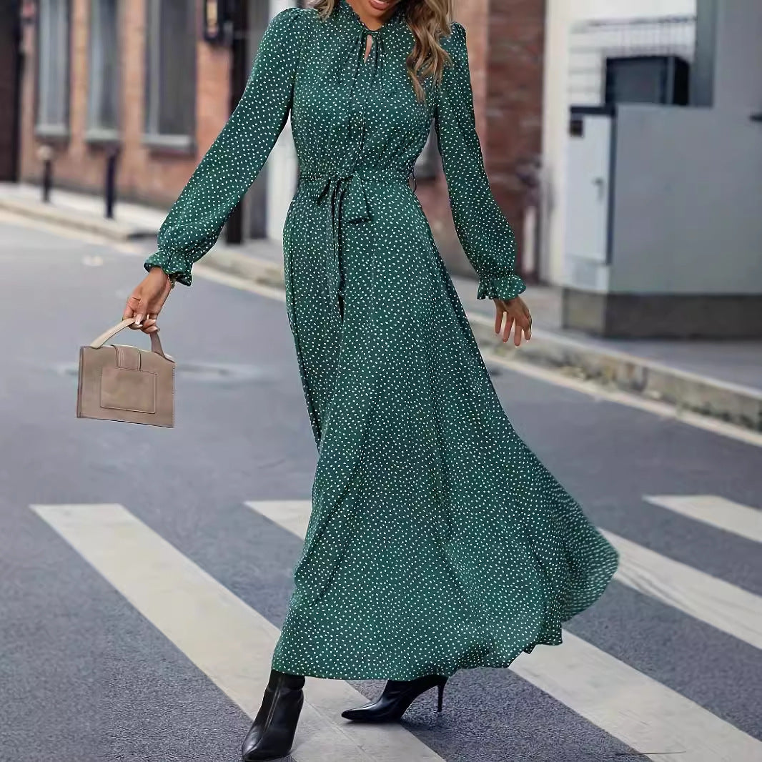 Women's Long Sleeve Polka Dot Print Dress