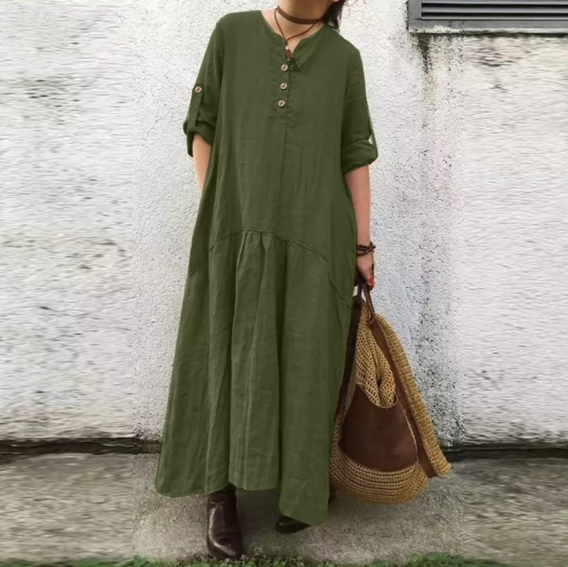 Comfy Button Down Long Sleeve Maxi Dress