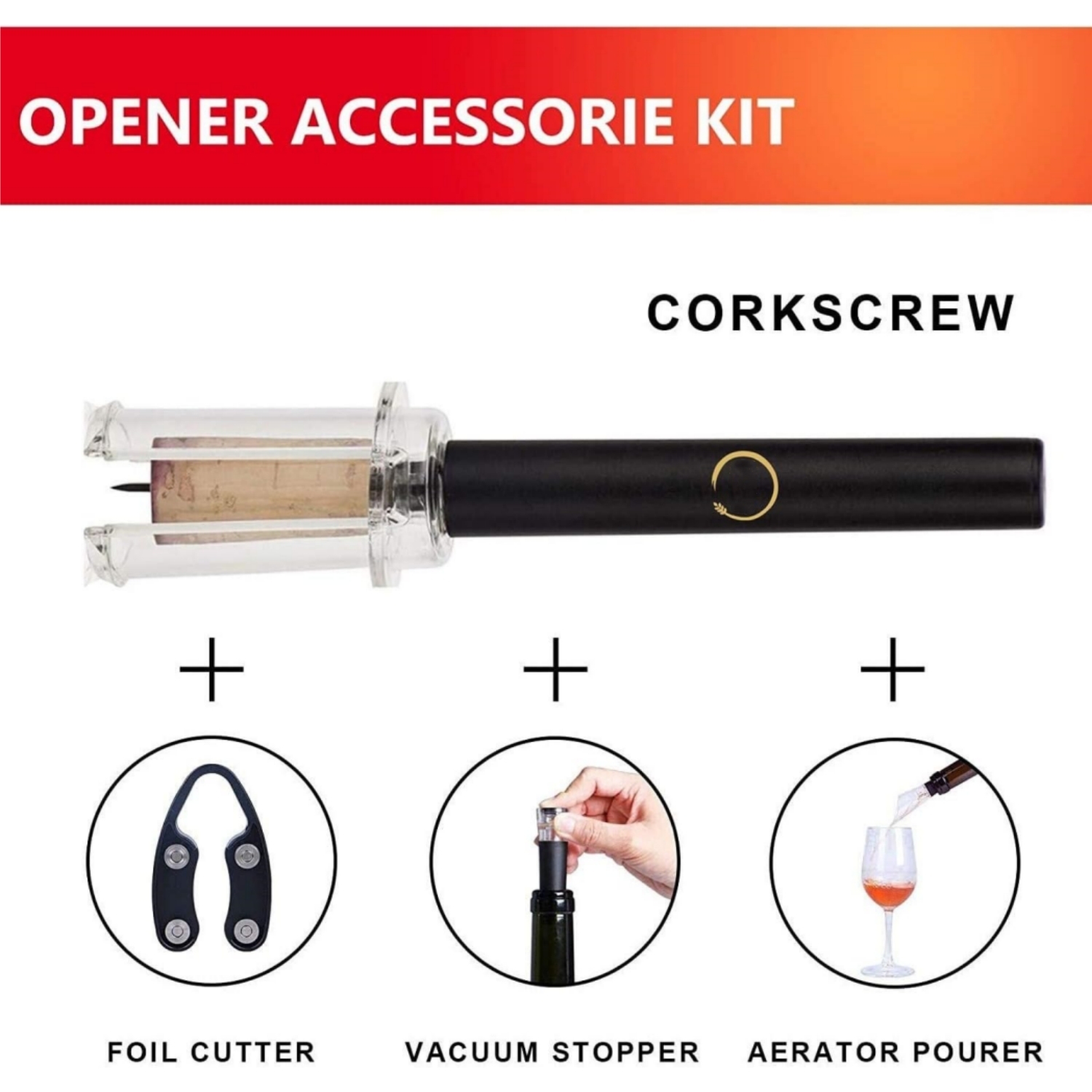 Air Pressure Pump Bottle Opener With Foil Cutter,Aerator Pourer,Vacuum Stopper