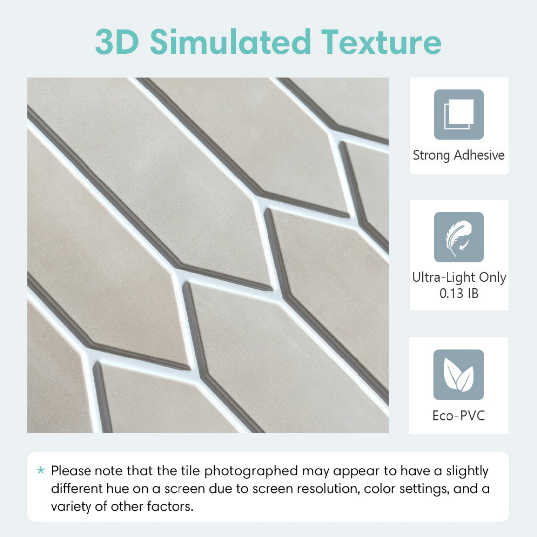 3D Earth Tones Vintage Elongated Hexagon Peel and Stick Wall Tile