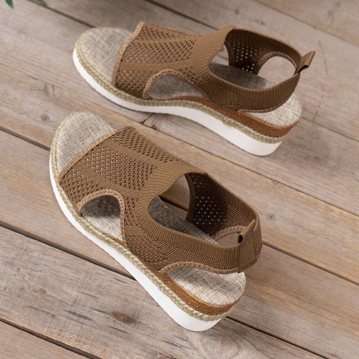 New Hollow Wedges Sandals: Summer Peep-Toe Fly Woven Mesh Shoes for Women