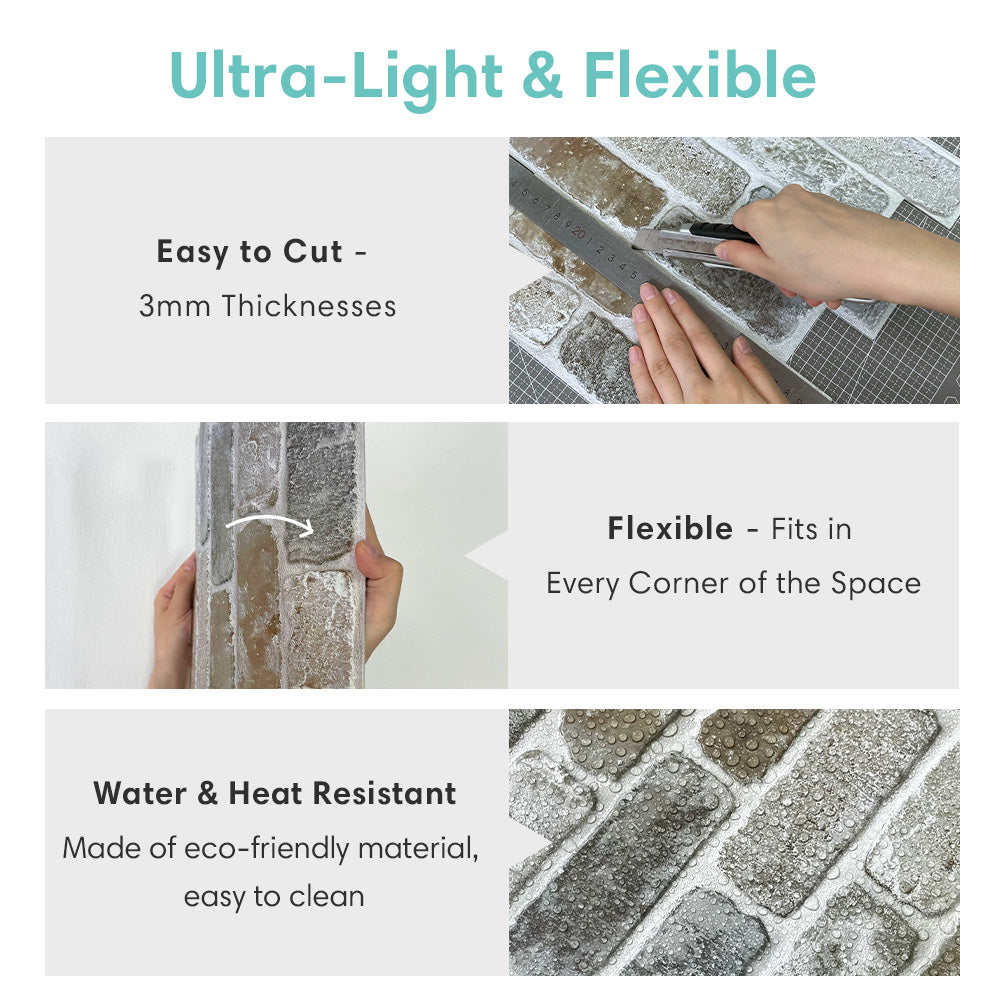 3D Rust and Grey Brick Peel and Stick Wall Tile