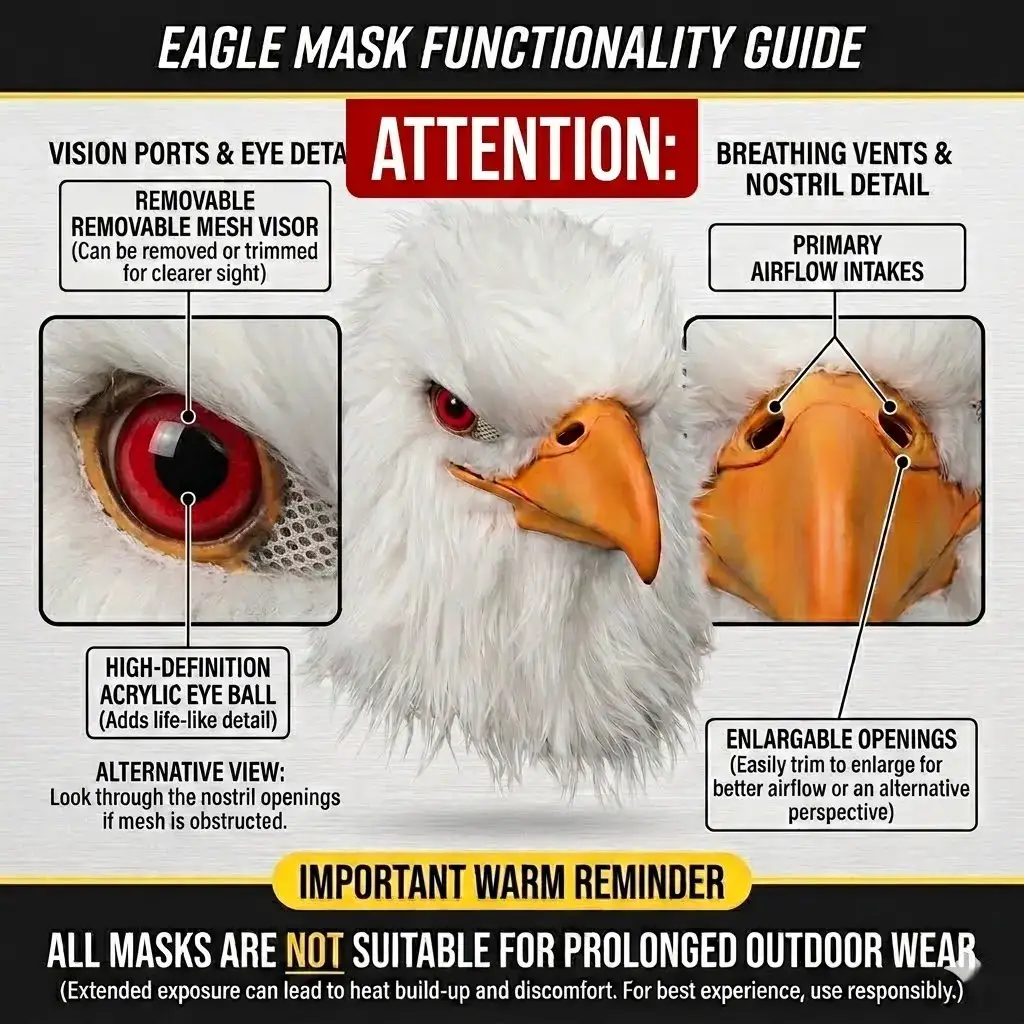 PATYGR White Eagle Mask Animal Head Cover for Halloween Cosplay Rave Party Realistic Latex Animal Bird Mask Prank Props Accessories