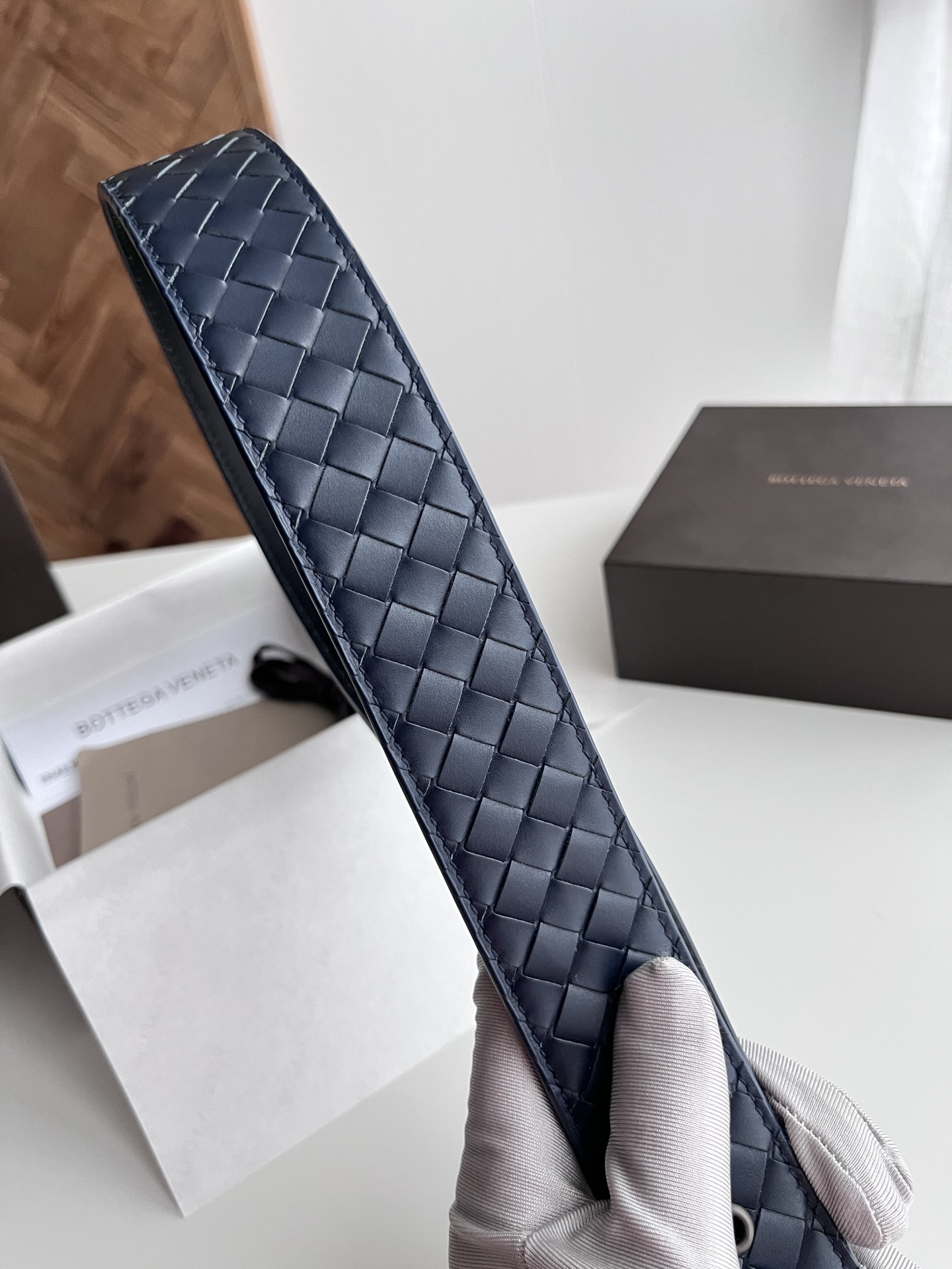 Bottega Veneta intreccio woven cowhide double-sided belt width 4.0cm