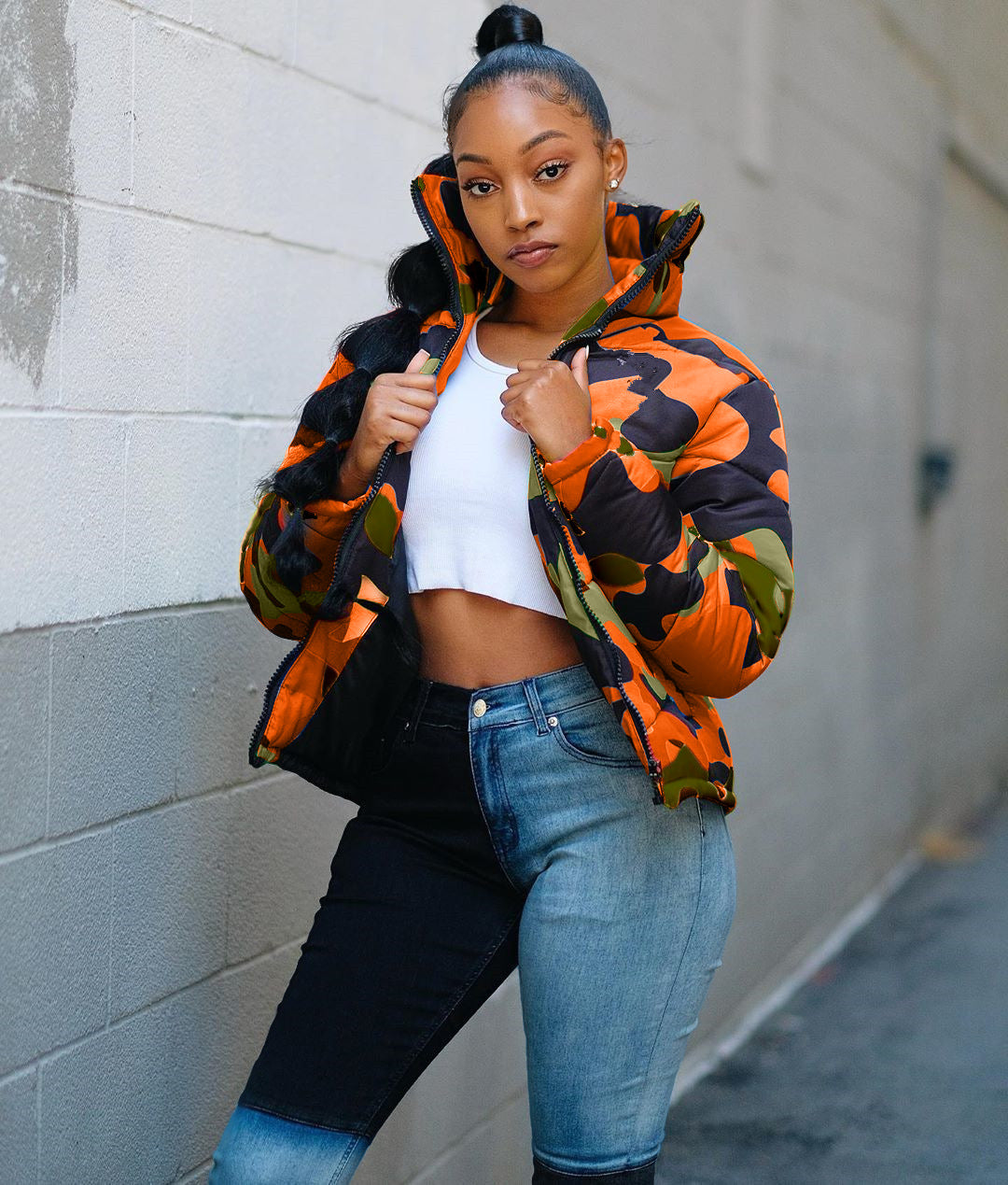 Women Clothing Wearable Colorful Camouflage Printing Dyeing Bread Coat down Jacket Cotton Padded Jacket