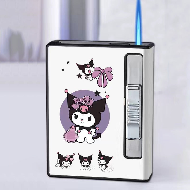 Cartoon Portable Storage Case Lighter 12Pcs Windproof Blue Flame.