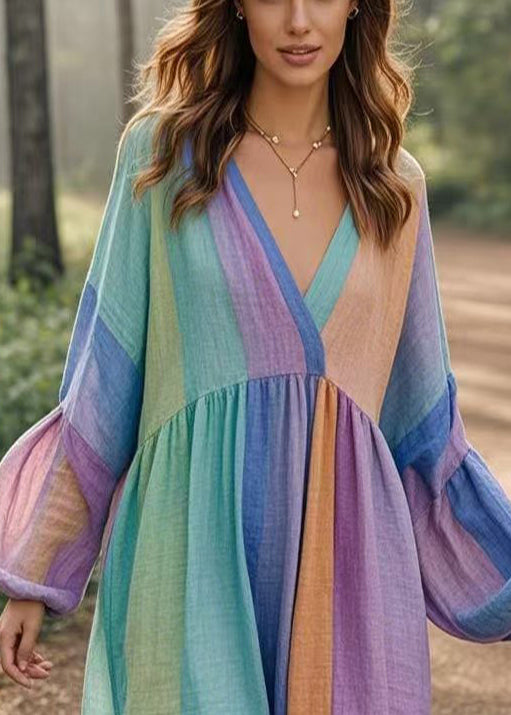 Italian Colorblock Oversized Cotton Long Dresses Spring