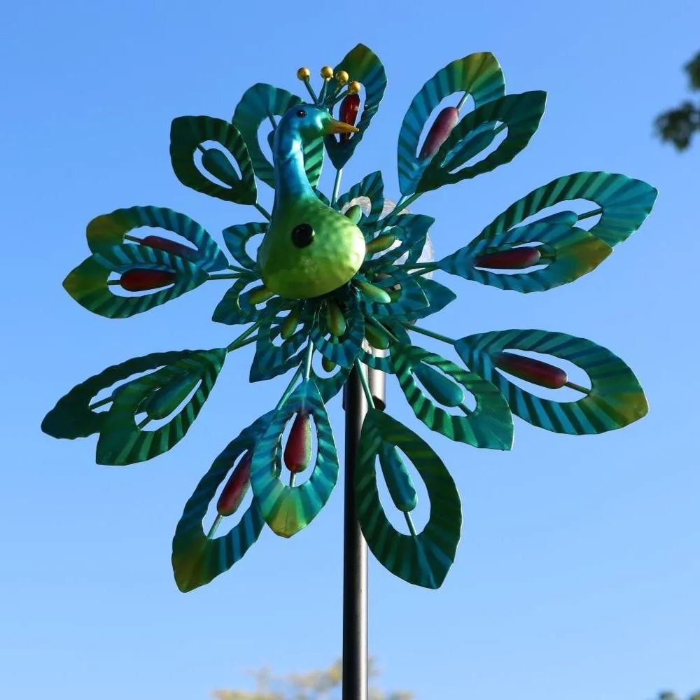 Solar Peacock Wind Spinner with Color-changing LED lights