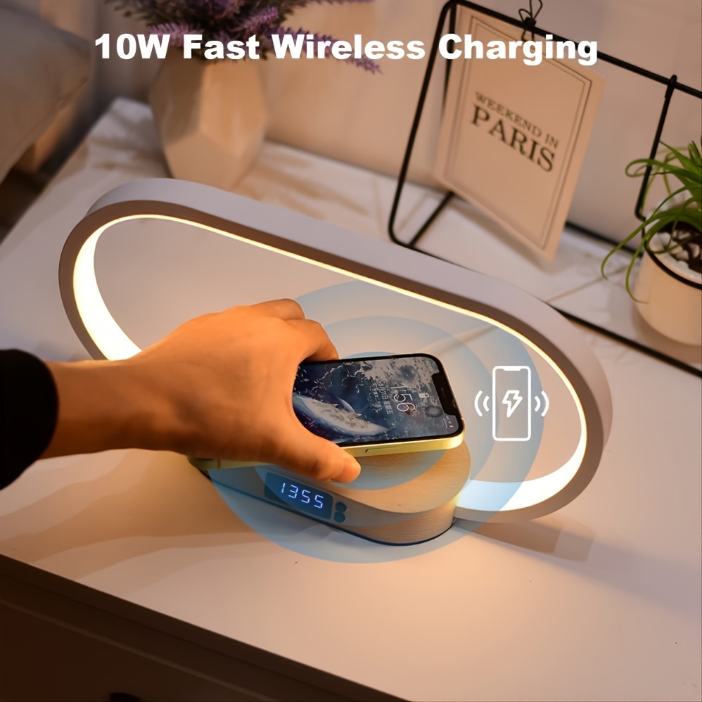 LED Desk Lamp Table Lamp Multifunctional Desk Lamp, Lamp With USB Port Charging, Wireless Charger, Night Light For Bedroom, Nightstand Lamp With Clock