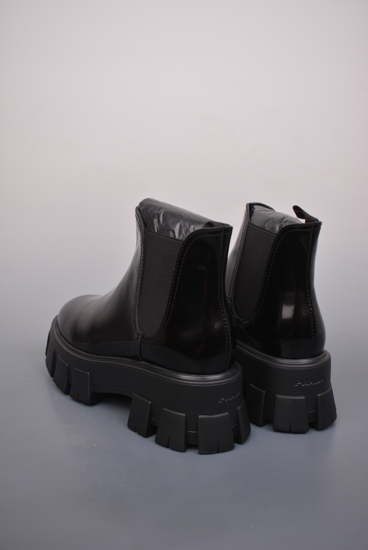 Prada Platform Biker Boots Shiny Black