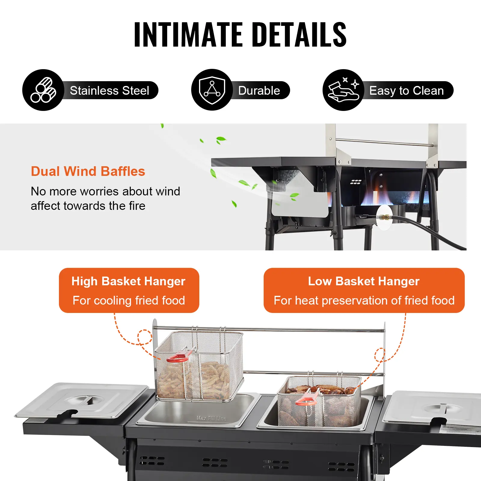 Outdoor Propane Deep Fryer,  Double Burners Commercial Fryer, 16 Qt Stainless Steel Cooker with Removable Baskets & Lids & Tanks, Oil Fryer Cart with Thermometer & Regulator, For Outdoor Cooking