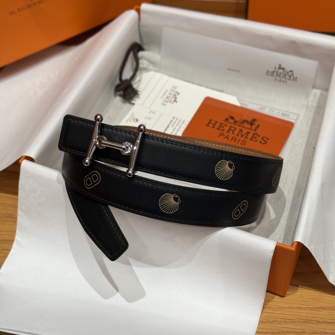 Hermès Women's Shell Element Double-Sided Leather Belt 2.4cm Width