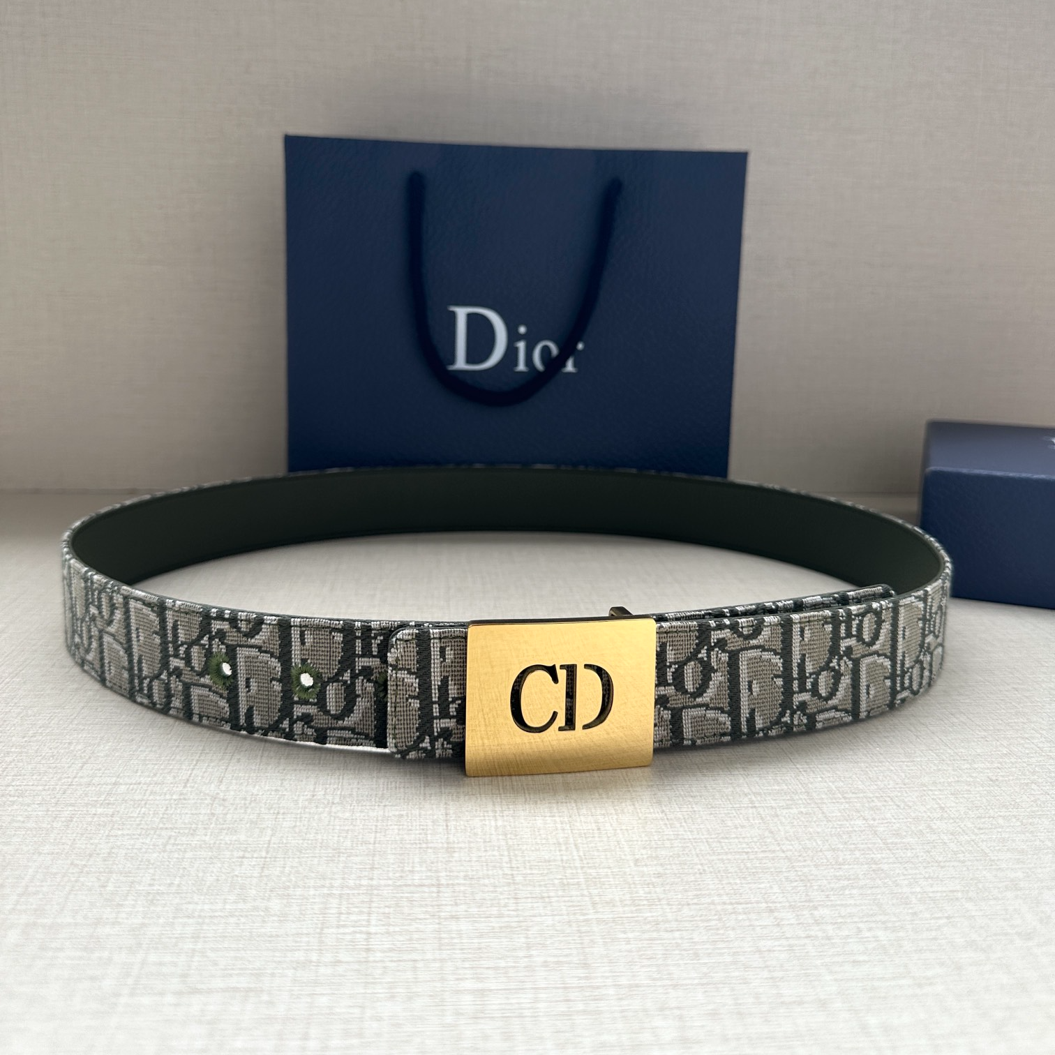 Dior CD Icon print leather belt 3.5CM wide