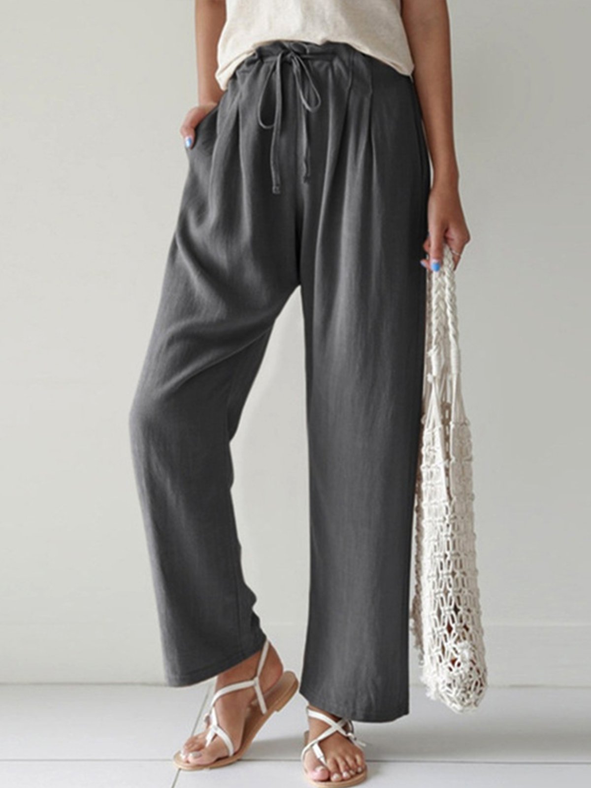 Women's Pure Color Casual Cotton Trousers