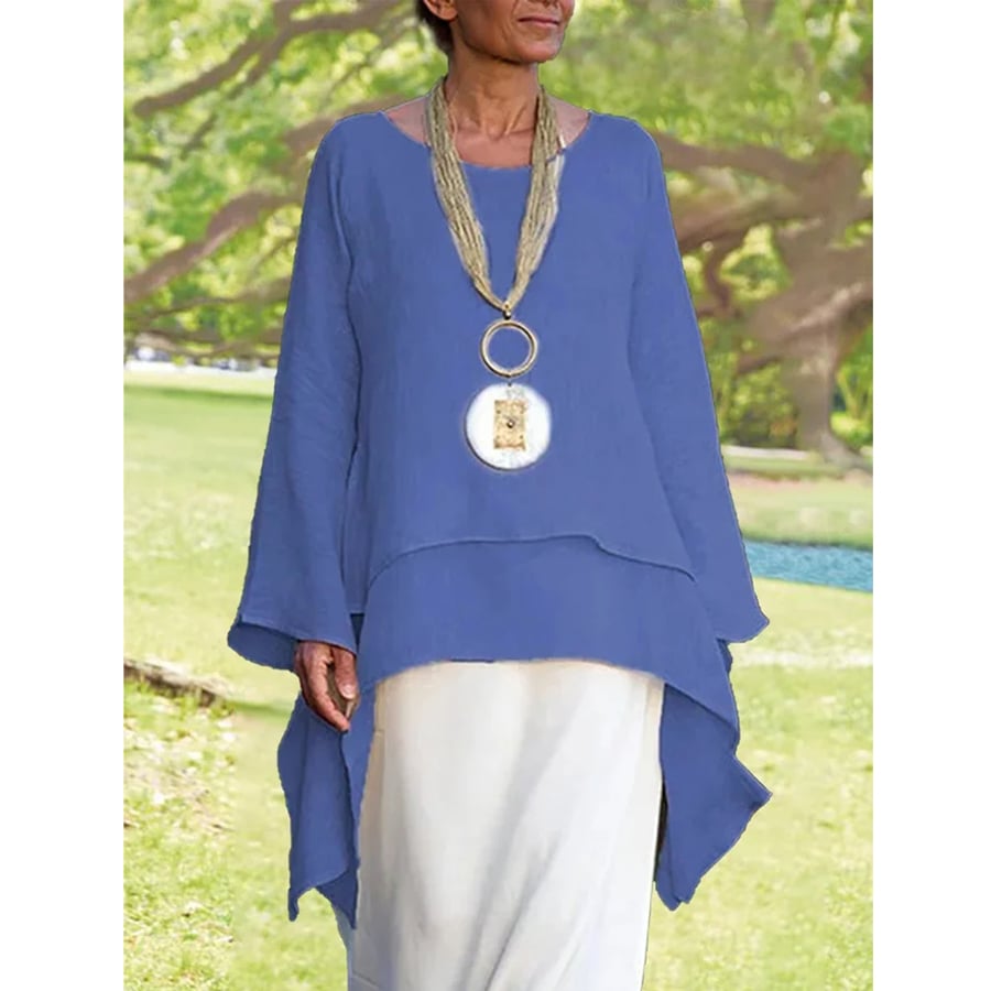 Casual Long Sleeve Plus Size Crew Neck Blouse