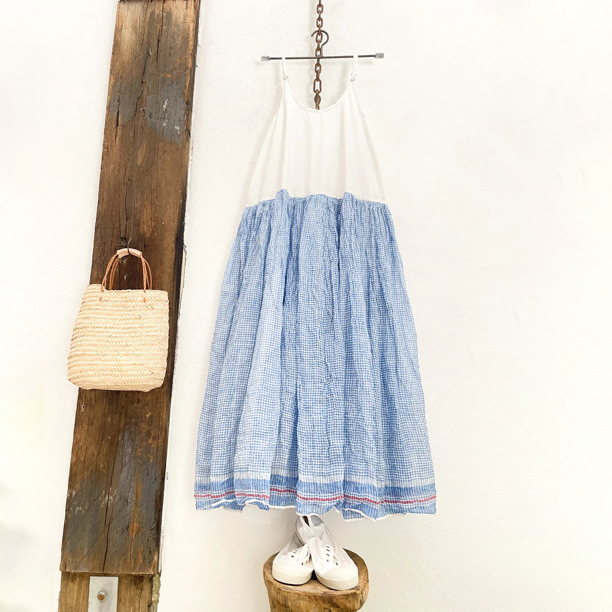 Plaid Patchwork Comfortable Casual Versatile Suspender Midi Dress
