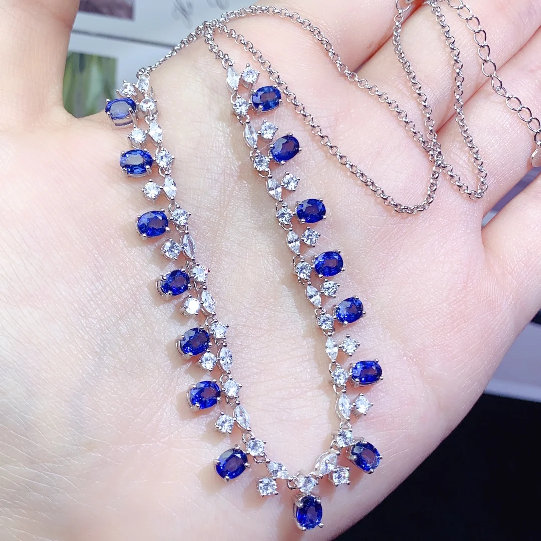 Natural Sapphire Necklace Christmas 925 Sterling Silver Ladies Gemstone 925 Silver Free Shipping Jewelry Certified Boutique