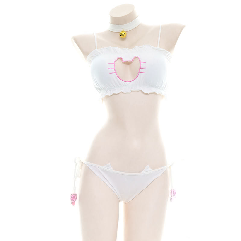Cat Paw Print Hollow Lace-Up Lingerie Set