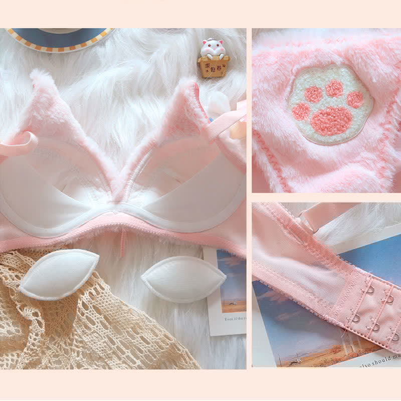 Kawaii Cat Claw Embroidery Plush Lingerie Set