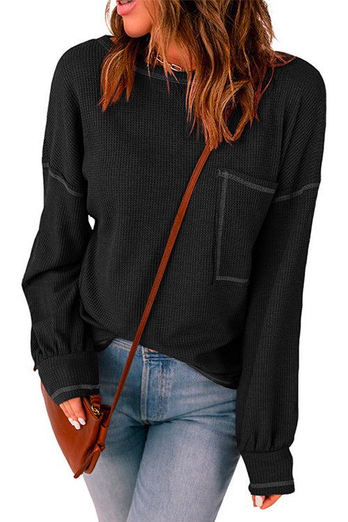 Heididress Crewneck Long Sleeve Color Block Waffle Top