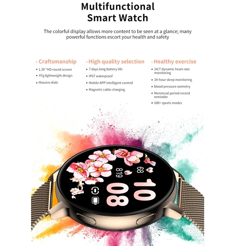 New women's smart watch Bluetooth call blood pressure blood oxygen heart rate monitor menstrual cycle waterproof smart watch