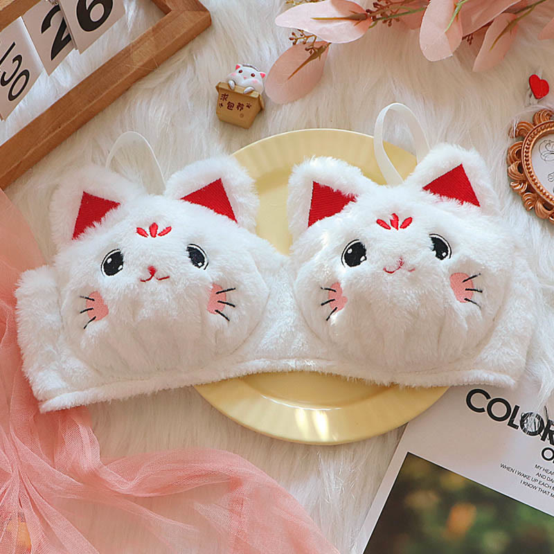Kawaii Kitty Ear Embroidery Plush Lingerie Set