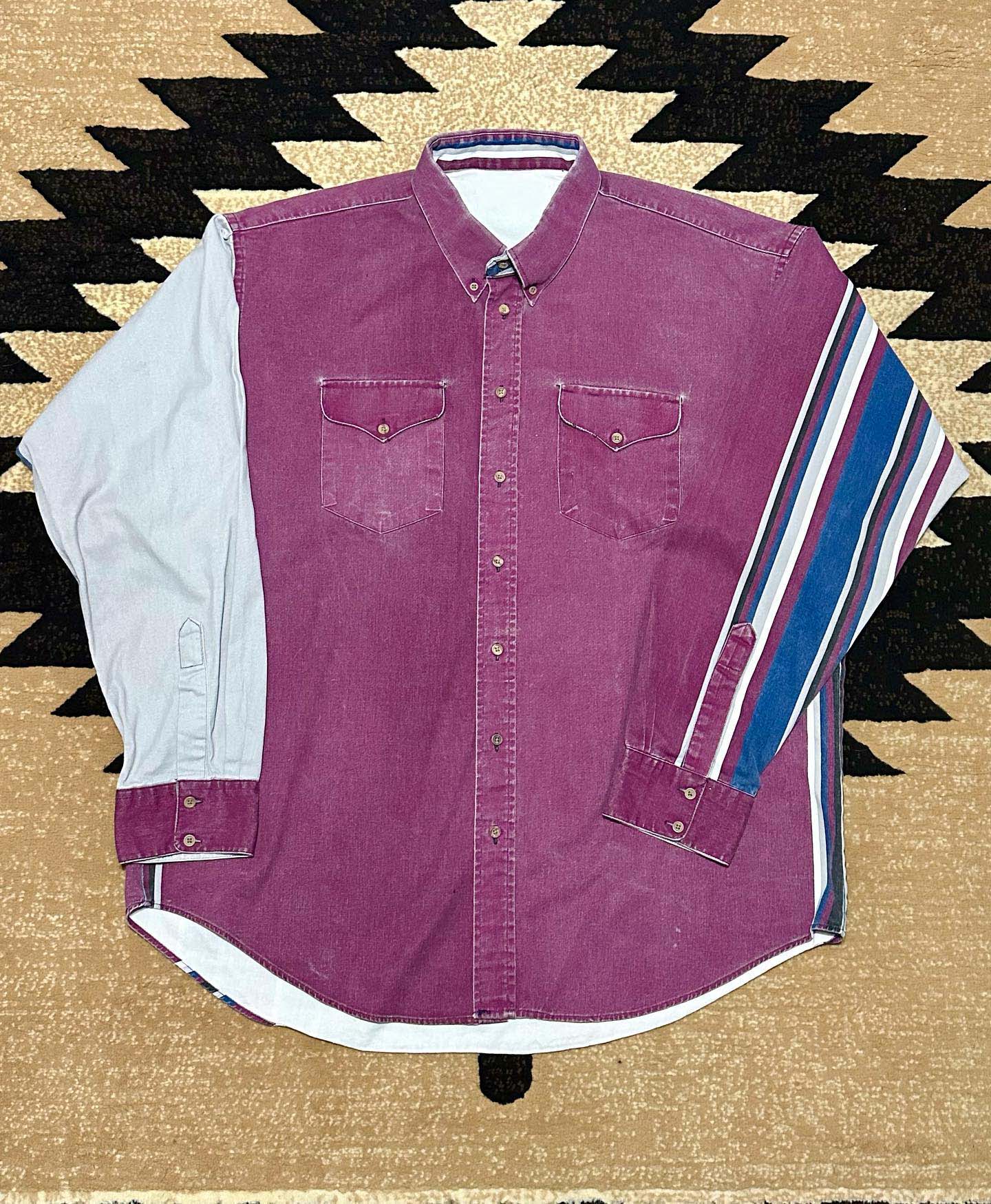 Men's Western Casual Rose Red Striped Long Sleeve Shirt