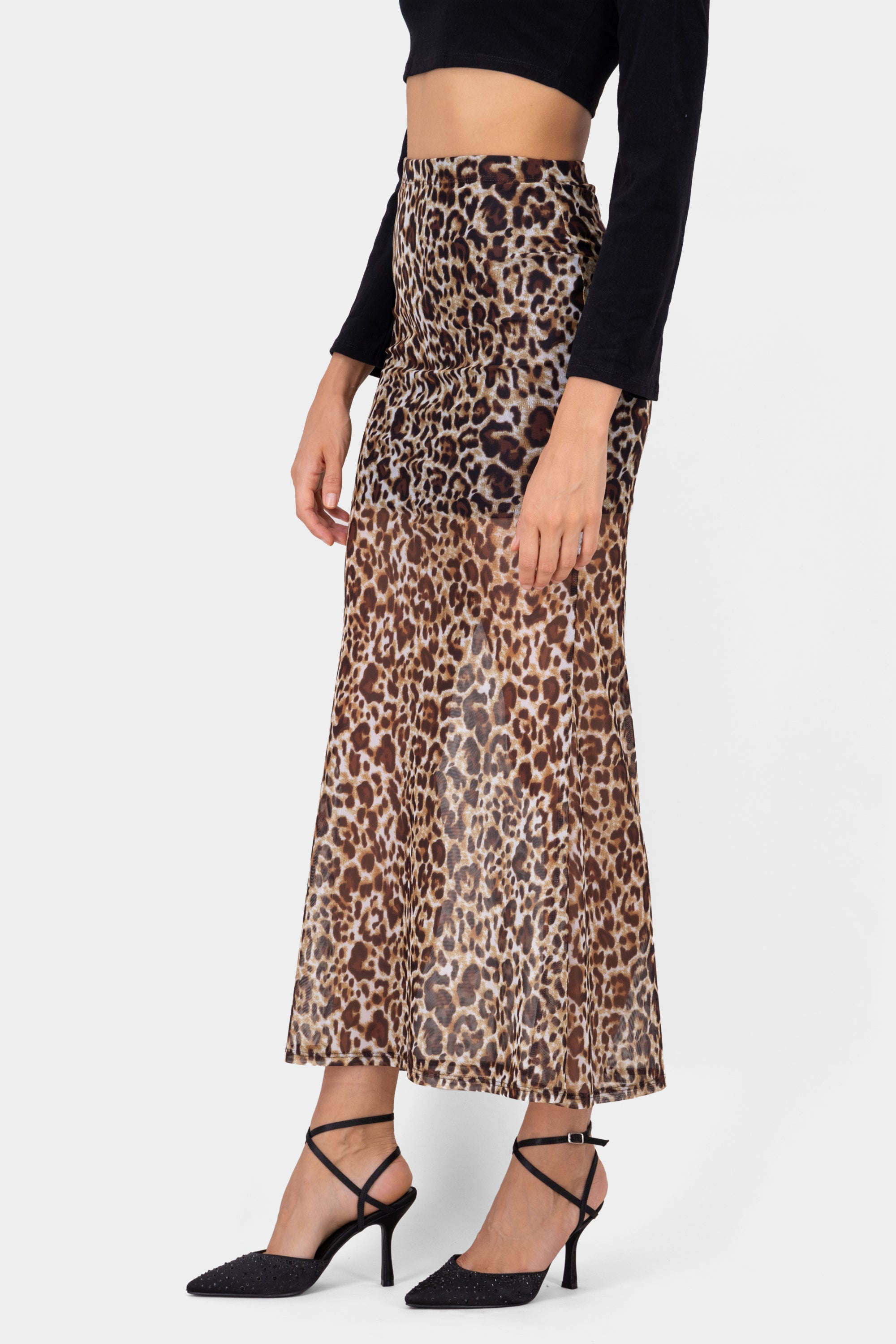 Animal Print Transparent Maxi Skirt