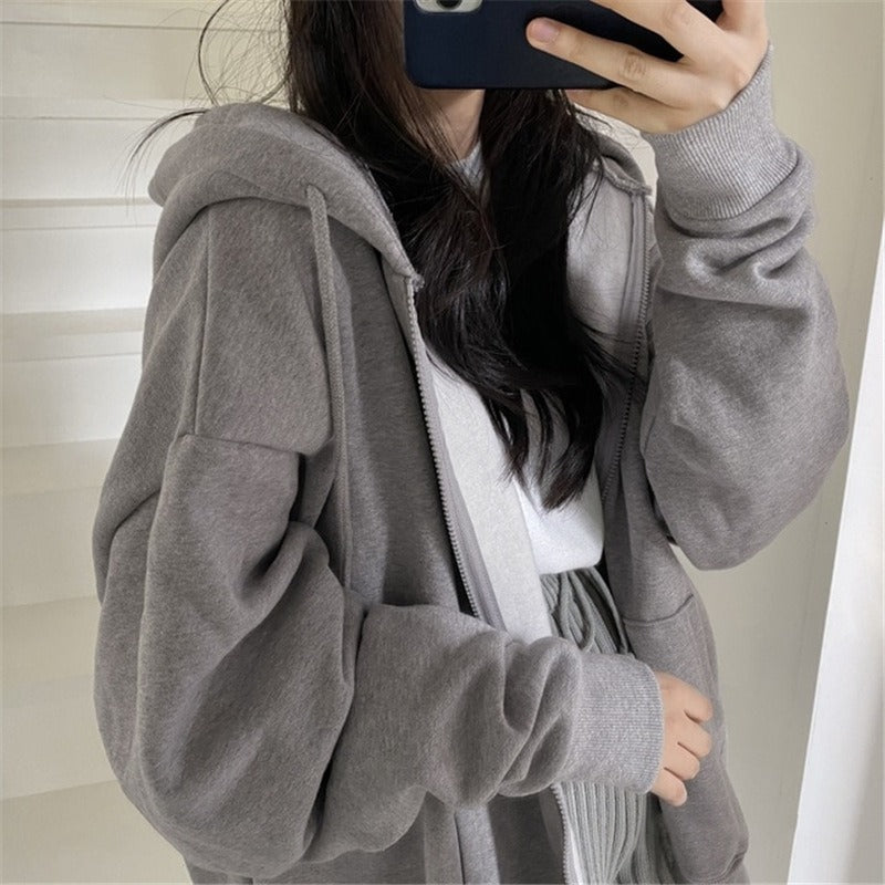 Women's Loose Cardigan Top Thickened and Velvet Solid Coat