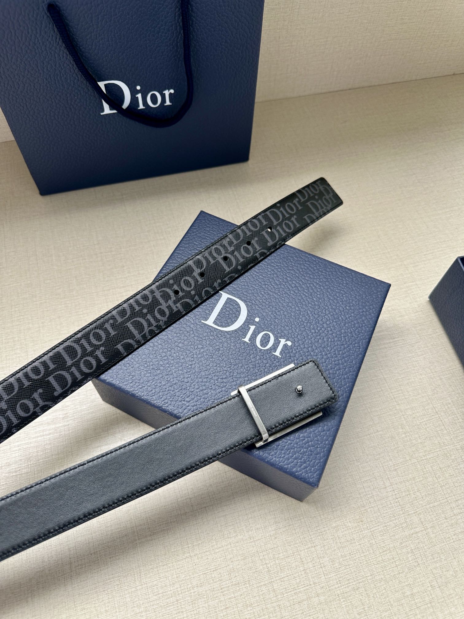 Dior CD Icon print leather belt 3.5CM wide