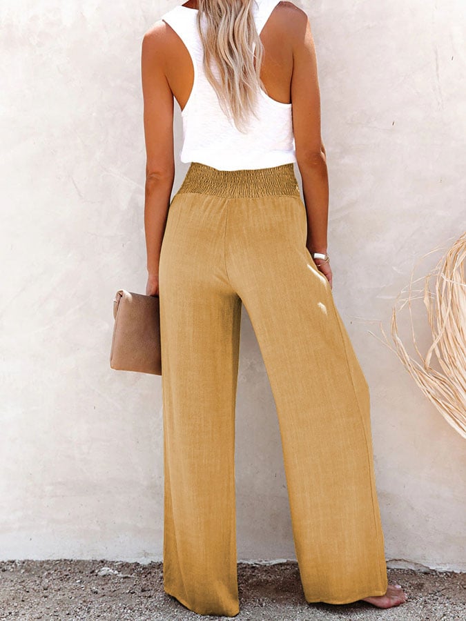 High Waist Loose All-match Cotton Linen Wide-leg Elastic Casual Trousers