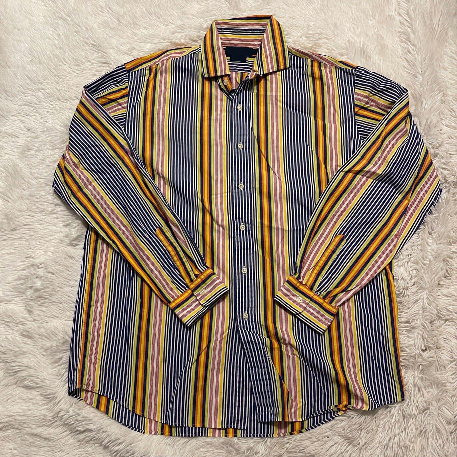 Men's Casual Western Blue Yellow Striped Long Sleeve Shirt