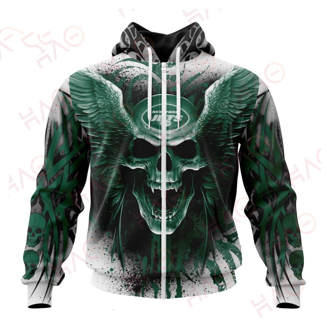 NEW YORK JETS 3D HOODIE SKULL ART