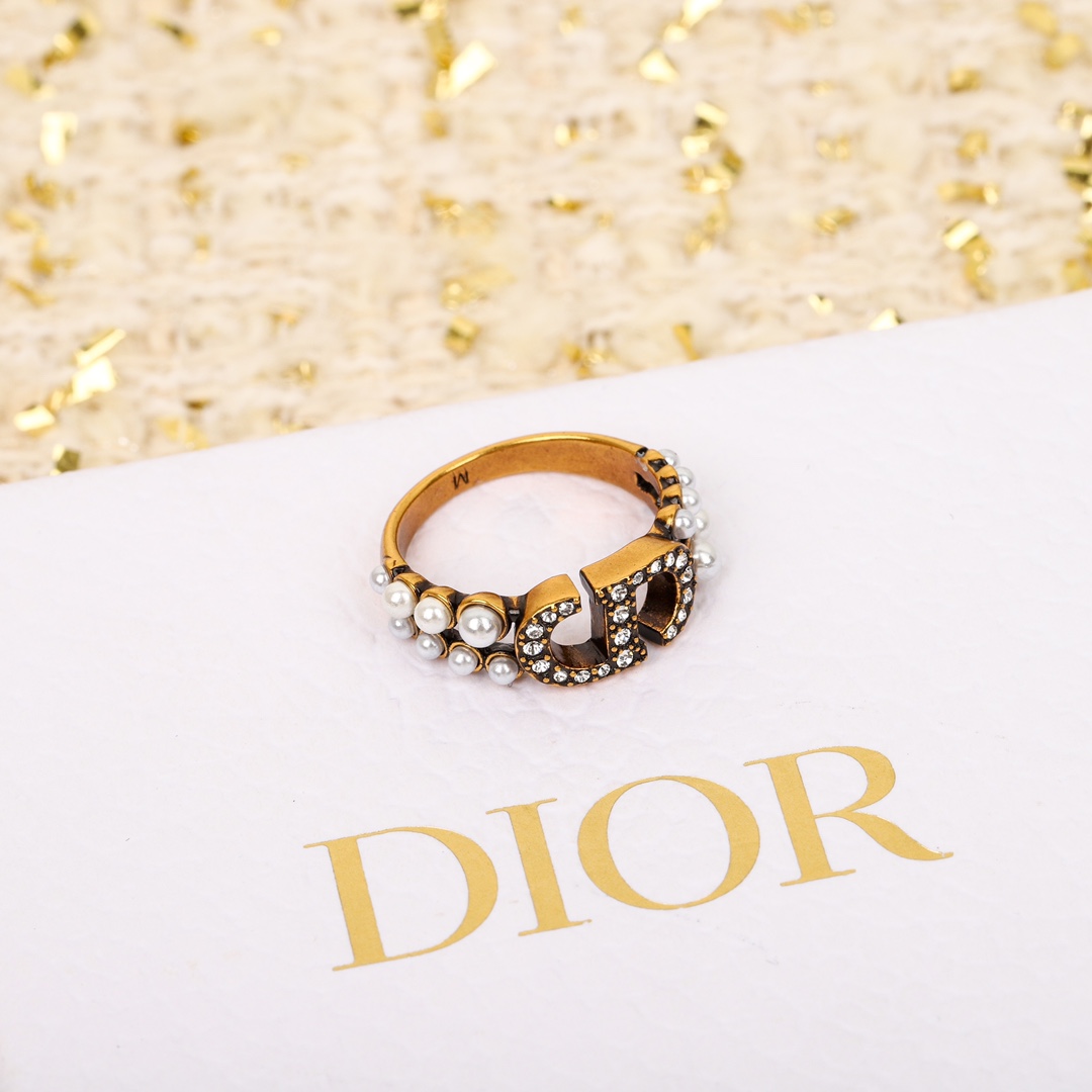 Dior full diamond pearl ring