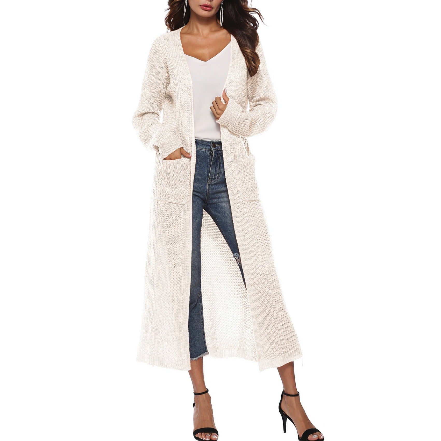 Women's Cardigan Sweater With Large Pockets Cardigan Sweater Long Thin Coat