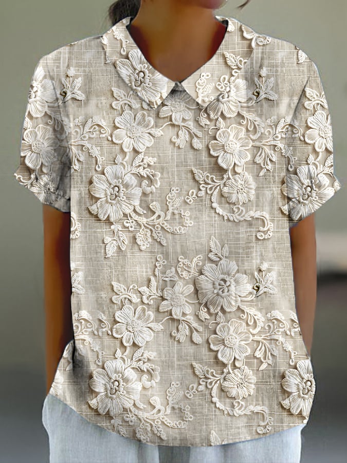 Women's Casual Floral Embroidery Print Shirt