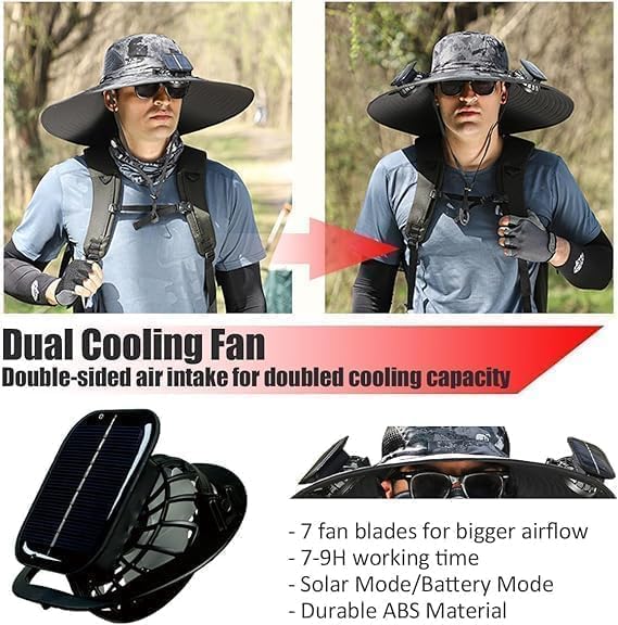 🔥Buy 2 Free Shipping-Outdoor Wide Brim Sun Hat with 2 Solar Fan -Solar & USB Charging