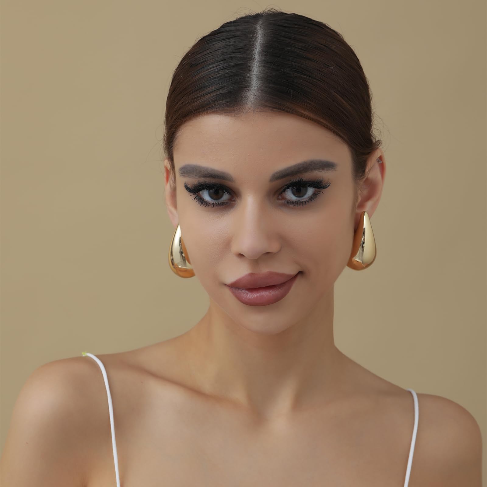 🔥Last Day 50% OFF🔥25/32/47mm Chunky Gold Hoop Earrings for Women | Lightweight Tear Drop Earrings