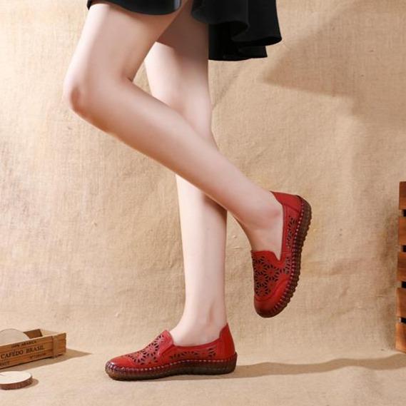 Genuine Leather Round Toe Flats Ladies Shoes for Bunions