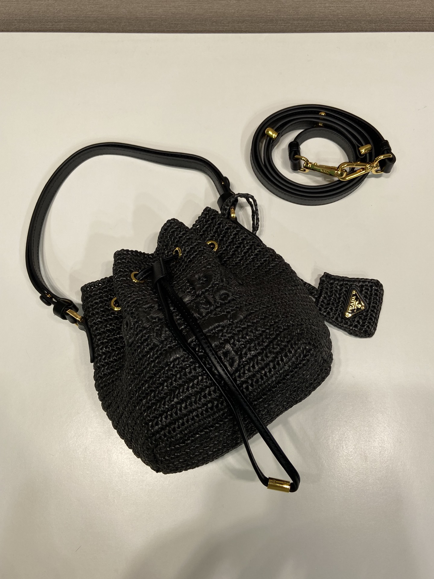 Prada Straw Bucket Bag 1BE068