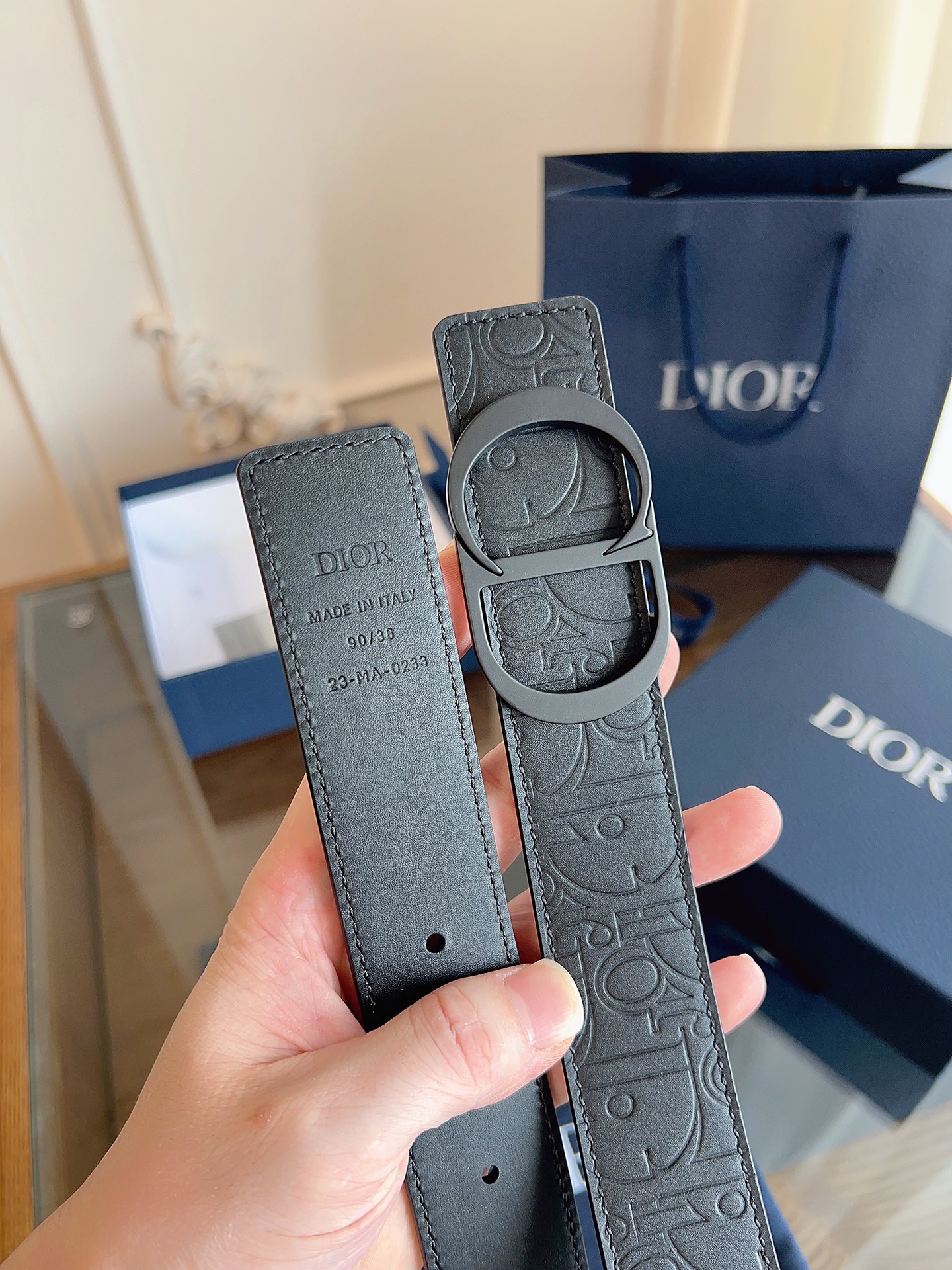 Dior printed full cowhide leather belt width 3.5CM