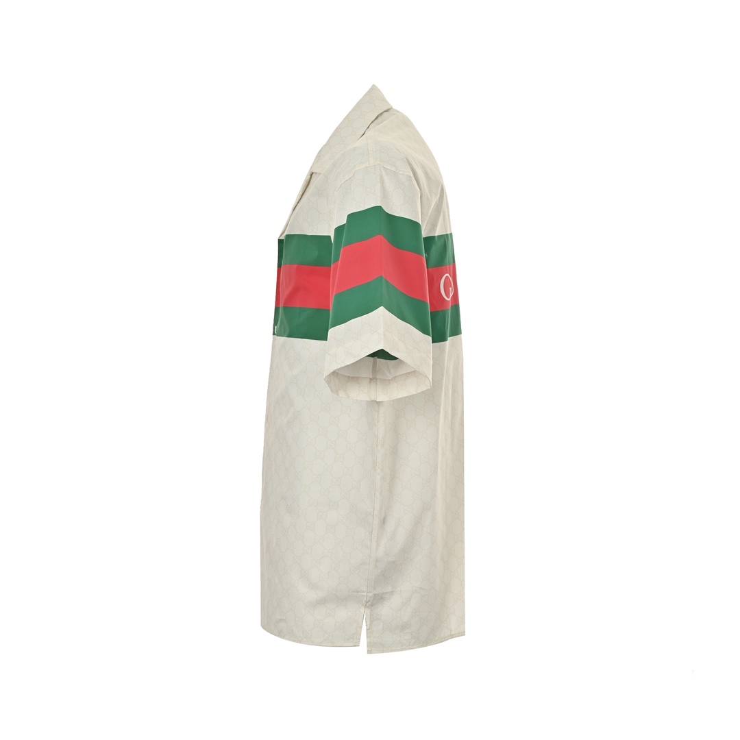 Gucci 24ss full print jacquard 1921 red and green striped short-sleeved shirt